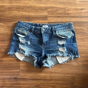 Soundgirl Distressed Blue Denim Shorts